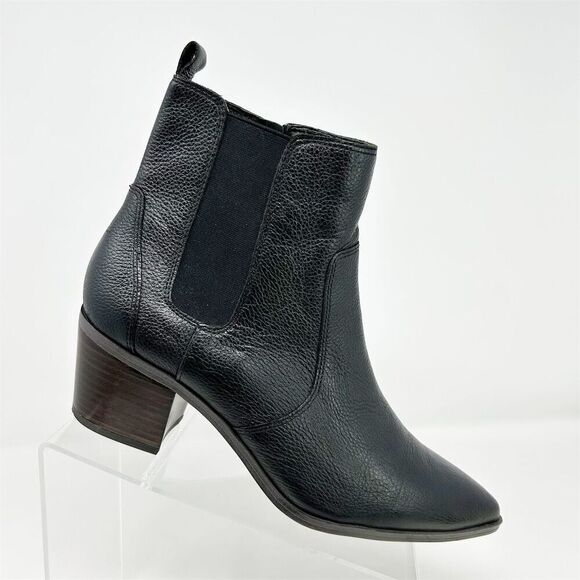 Franco Sarto Women's Black Leather Chelsea Boots Size 10M Pointed Toe Western - Picture 1 of 13